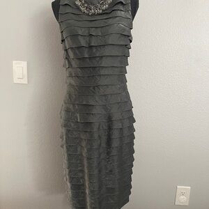 Adrianna Papell Charcoal Layered Midi Dress